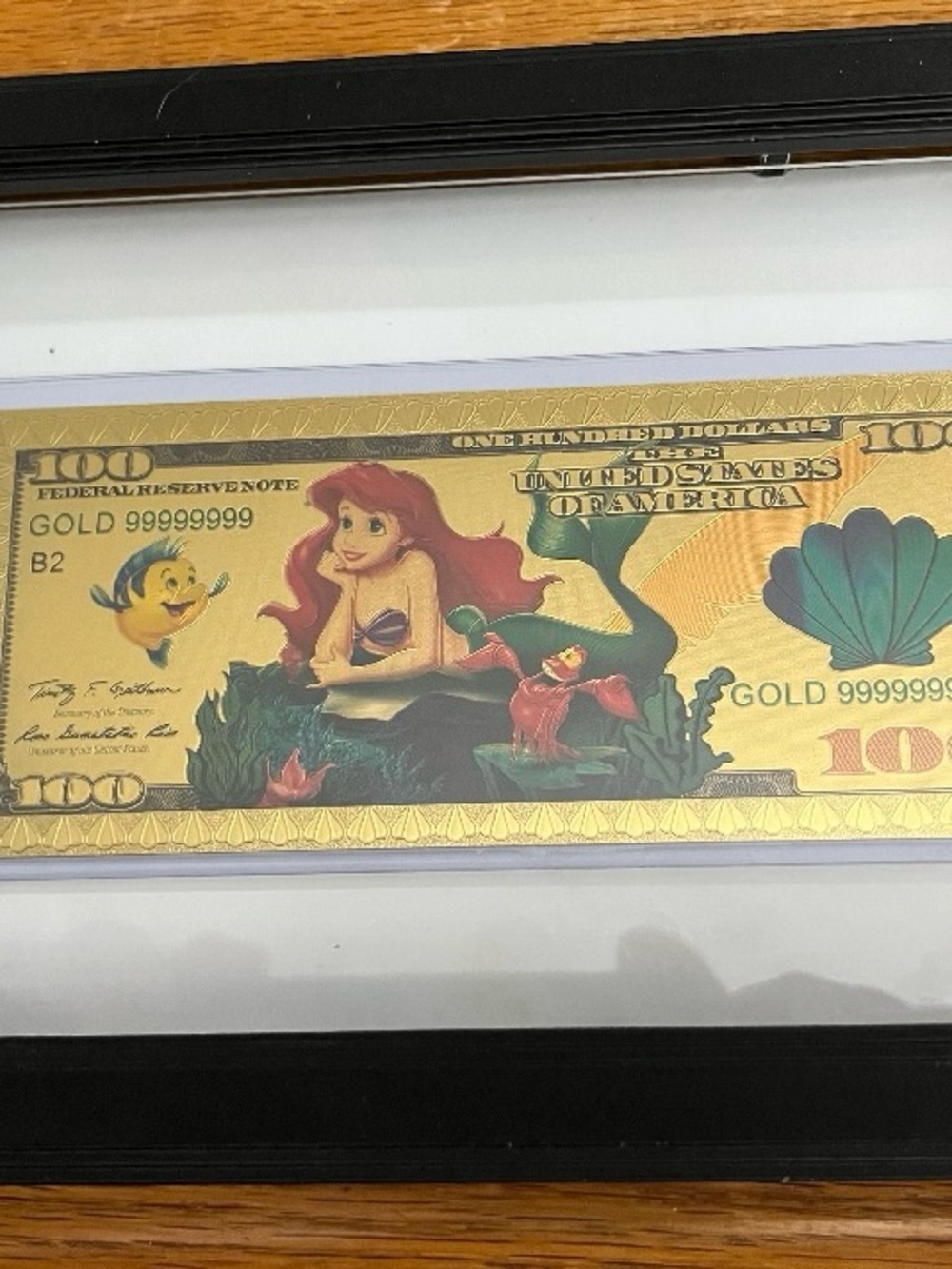The Little Mermaid Gold Novelty $100 Bill Art